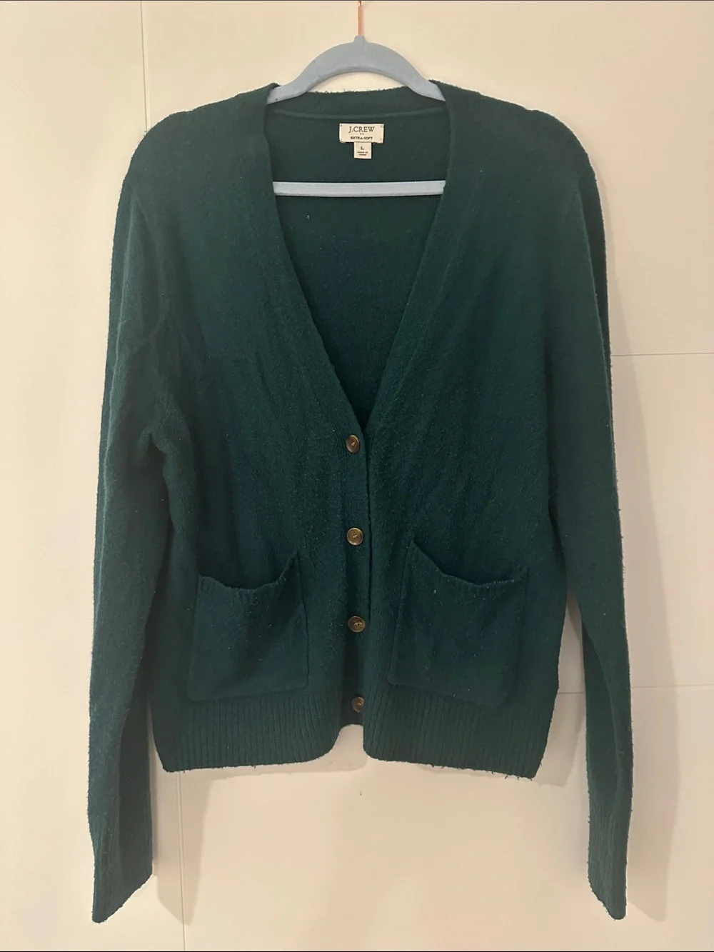 J. Crew Forest Green V-Neck Button Front Cardigan